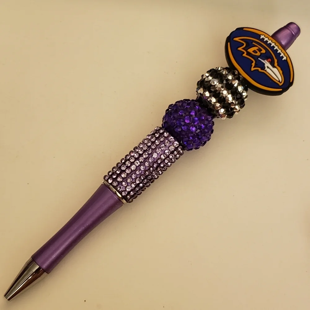 Handmade Rhinestone Baltimore Ravens Football Beaded Silicone Focal Bead Pen